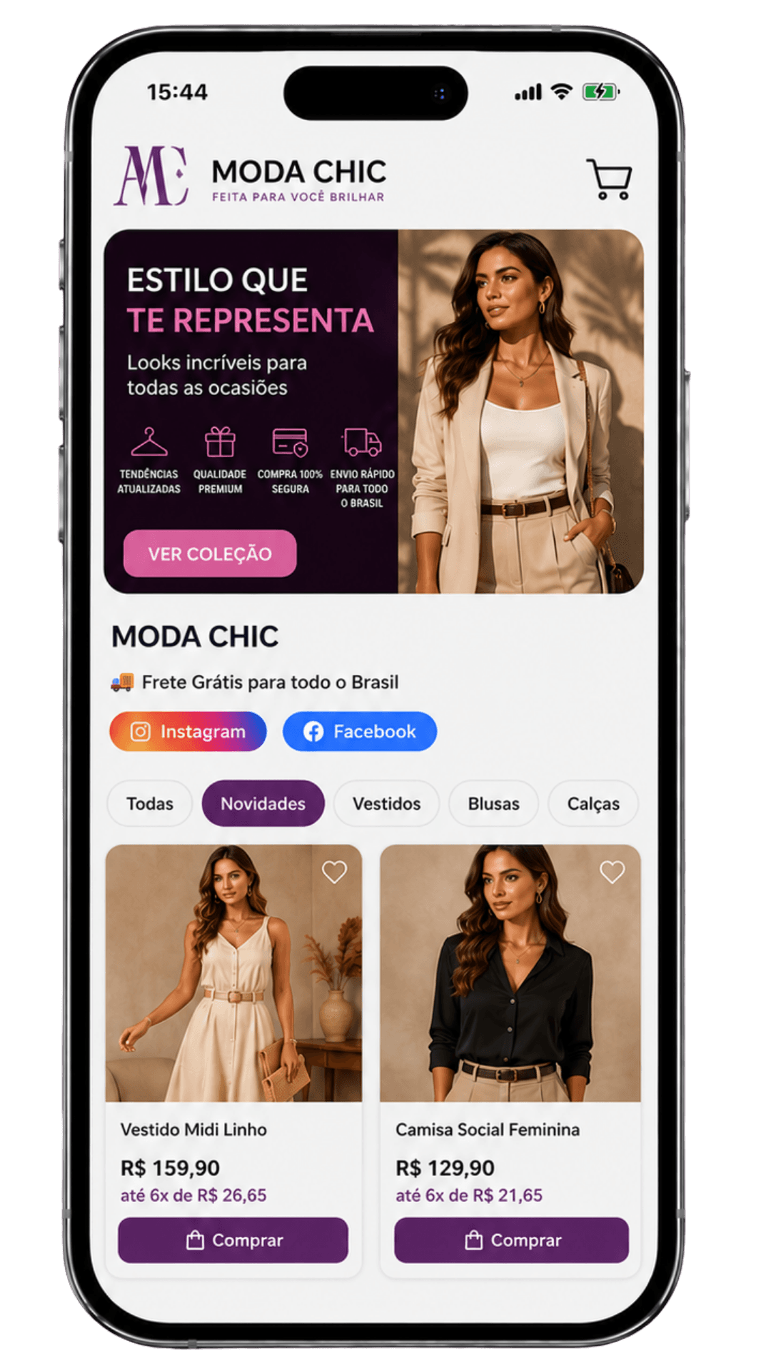 Exemplo de loja de moda feminina criada com o LojaLinks